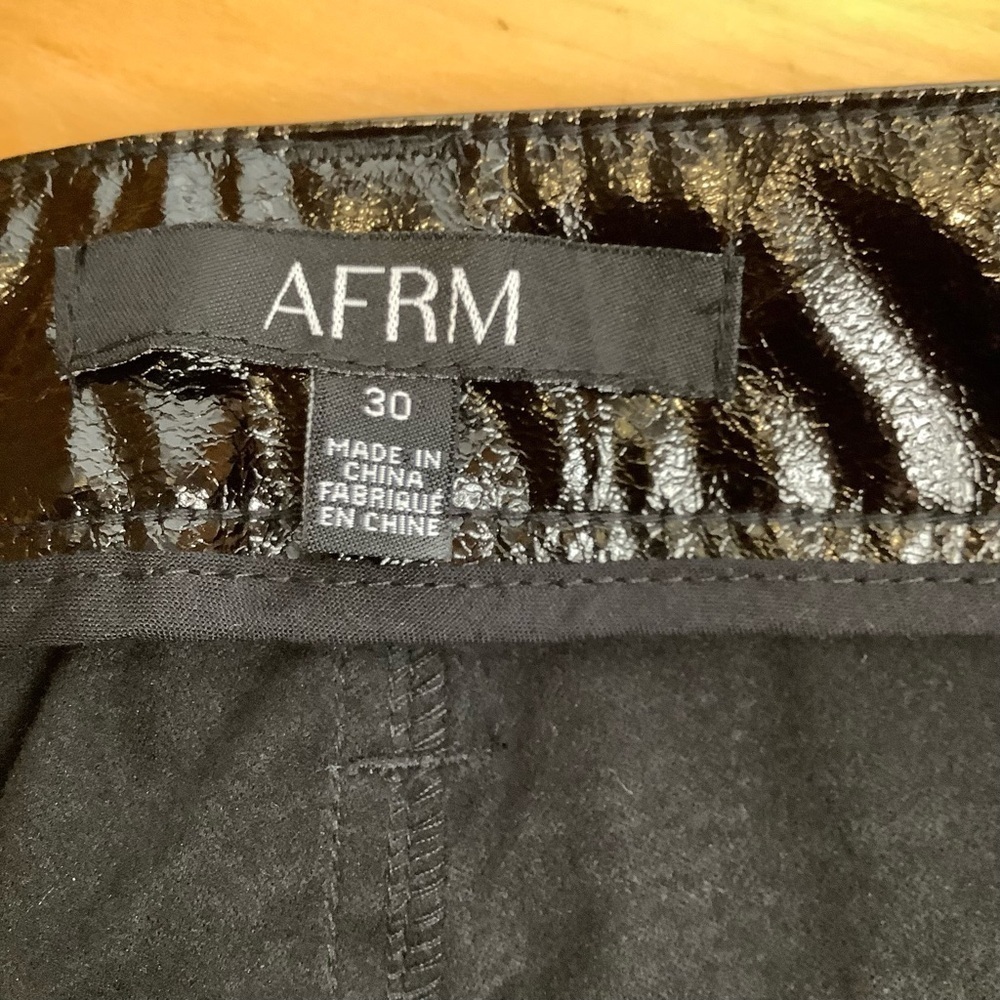 AFRM Xander Black Faux Leather Wide Leg Pants High Waist Shiny 30 NWT - Picture 10 of 13